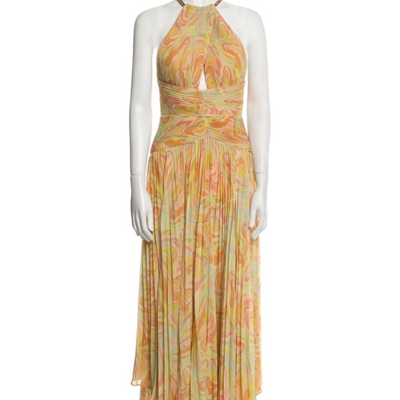 Aiifos Yellow Halter Ruched Pleated Dress for Weddings SZ XS - Picture 5 of 8